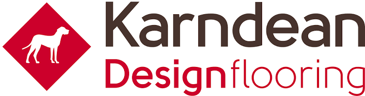 Kardean Design Flooring logo with a white dog silhouette inside a red diamond shape.