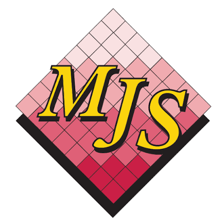 Logo with the letters 'MJS' in yellow with black outline on a pink gradient diamond-shaped background.