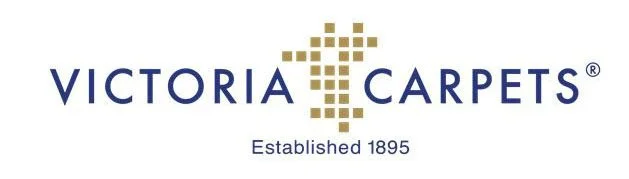 Victoria Carpets logo with gold square design and slogan 'Established 1895'