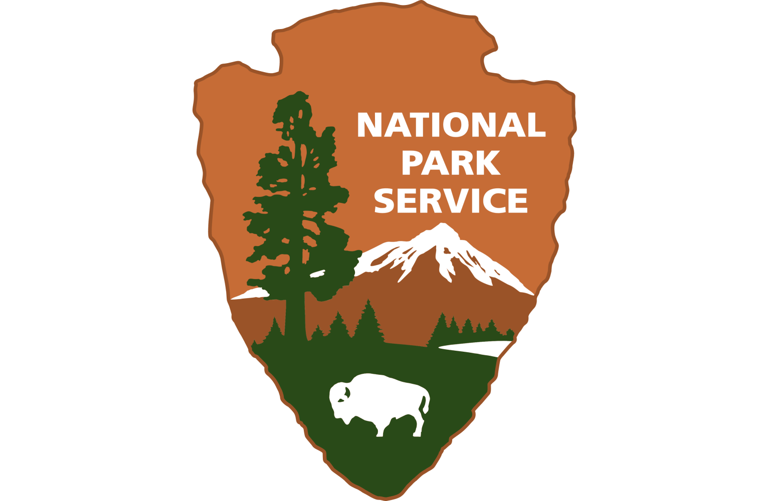 Seal of the National Park Service featuring a pine tree, mountain, and bison.