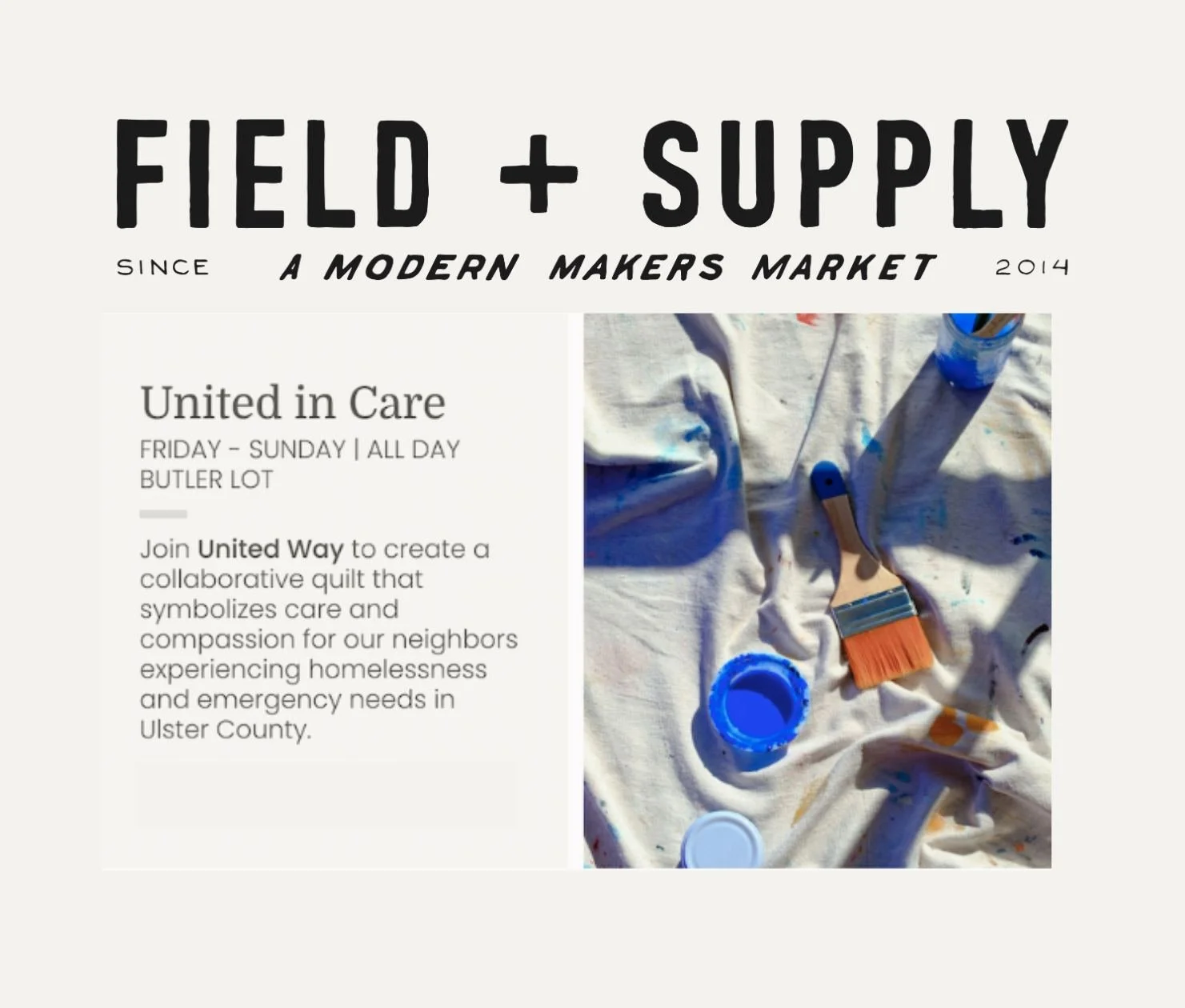 Your creativity can warm hearts. ✨

At this fall&rsquo;s Field + Supply Market, United Way of Ulster County invites you to take part in United in Care &mdash; a collaborative art installation where each fabric square tells a story of care, hope, and 