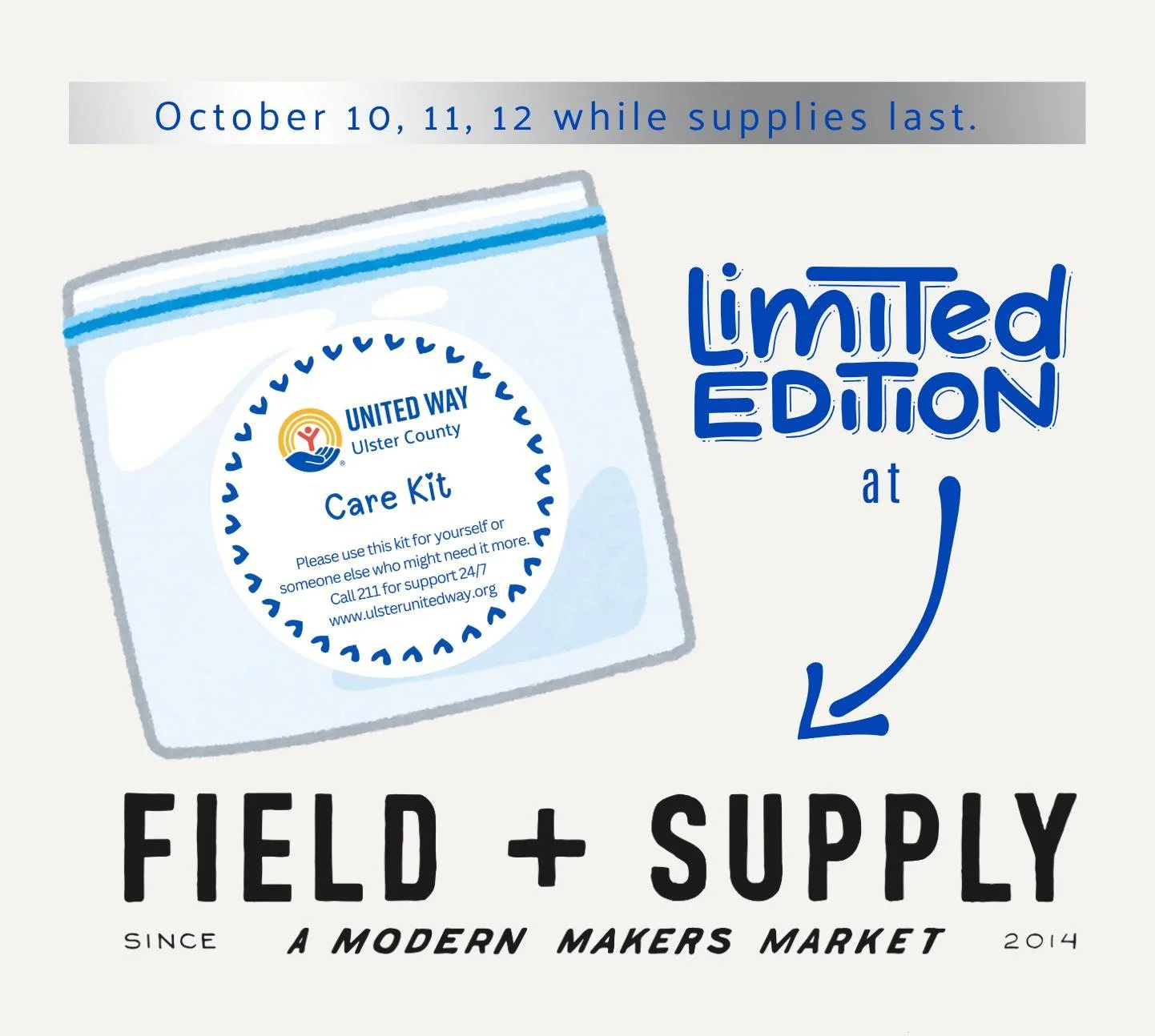 Exciting news! 🎉 While supplies last, stop by the United Way of Ulster County booth at the Field + Supply Fall Market and grab a limited edition Care Kit &mdash; a little bundle of helpful items to save or share. 💛

These kits are our way of saying
