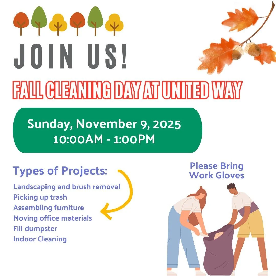 🍂 Fall Cleaning Day at United Way!
Join us this Sunday, November 9th from 10 AM&ndash;1 PM for a community cleanup at United Way of Ulster County!

We&rsquo;ll be tidying up our grounds, sprucing up the space, and getting ready for the busy season a
