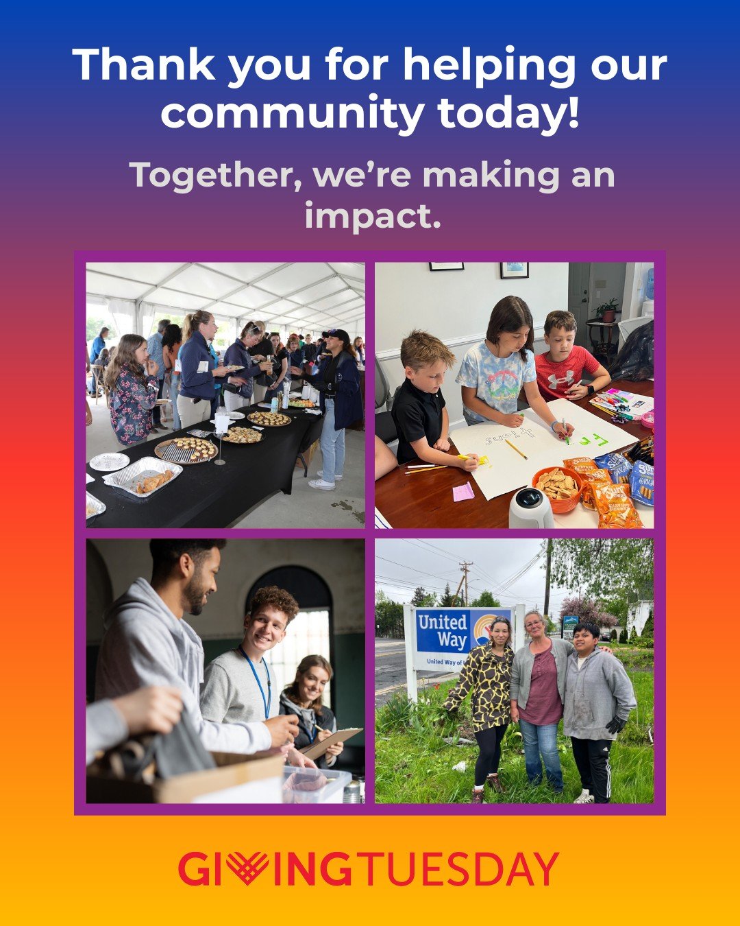 When you support United Way of Ulster County, you support kids, families, seniors, workers, volunteers, and the nonprofits that lift our community every day.

On this #GivingTuesday, your generosity fuels programs like VITA, Youth Council, the Nonpro