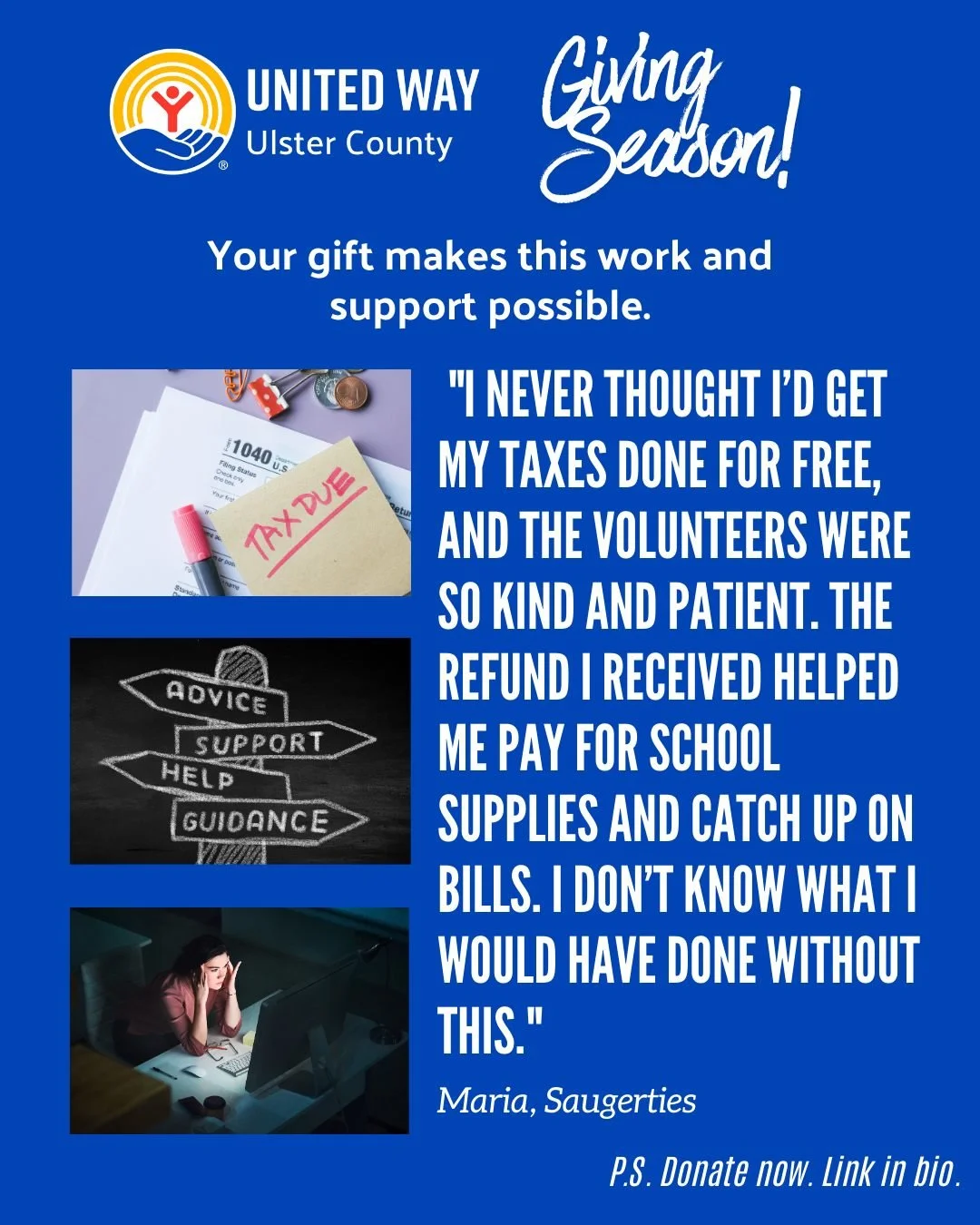 Your generosity supports free, high-quality tax preparation for hundreds of local families &mdash; helping them keep more of what they&rsquo;ve earned and stay financially stable.
Your year-end gift ensures this vital program continues. Link in bio.
