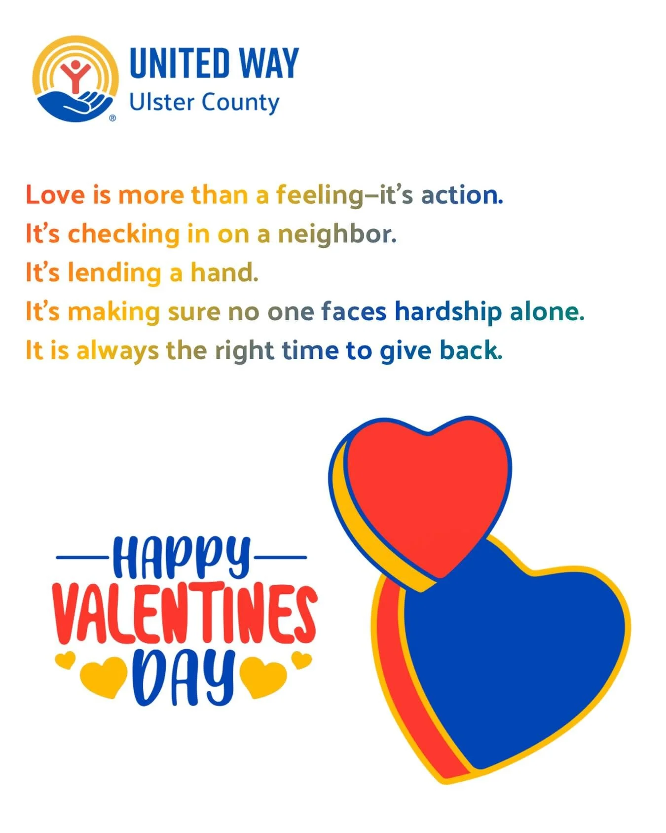 💘 Happy Valentine&rsquo;s Day! 💘
Today is all about love&mdash;and in our community, love looks like showing up for one another.
Whether it&rsquo;s helping a neighbor find food, housing support, or a warm place to stay, United is the Way. 💙
Wishin