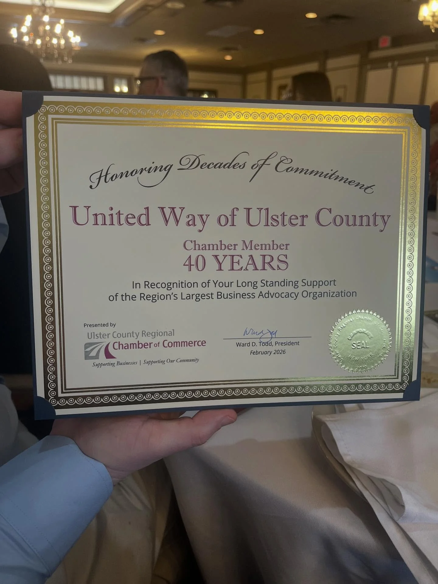 🎉 Celebrating 40 Years of Chamber Membership! 🎉
Today we were recognized for 40 years of membership with the Ulster County Regional Chamber of Commerce &mdash; a milestone that reflects our long-standing commitment to strengthening our local commun