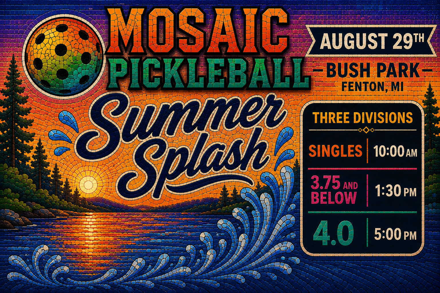 Mosaic Pickleball Summer Splash Tournament 3.75 &amp; Below (Beginner-Intermediate)