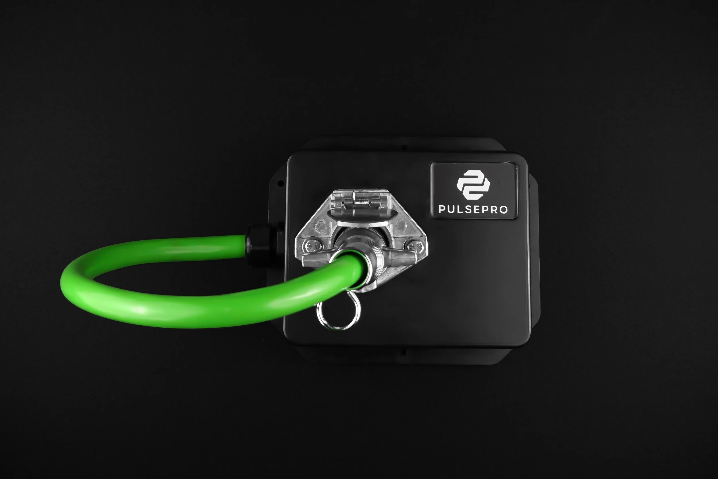 A black box with a green cable attached and a PulsePro logo.