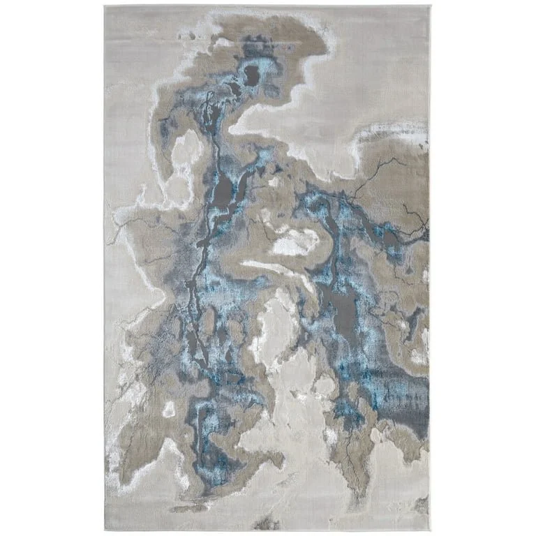 Feizy Jewel Modern Abstract, Taupe/Blue/Tan, 7'10" x 10' Area Rug