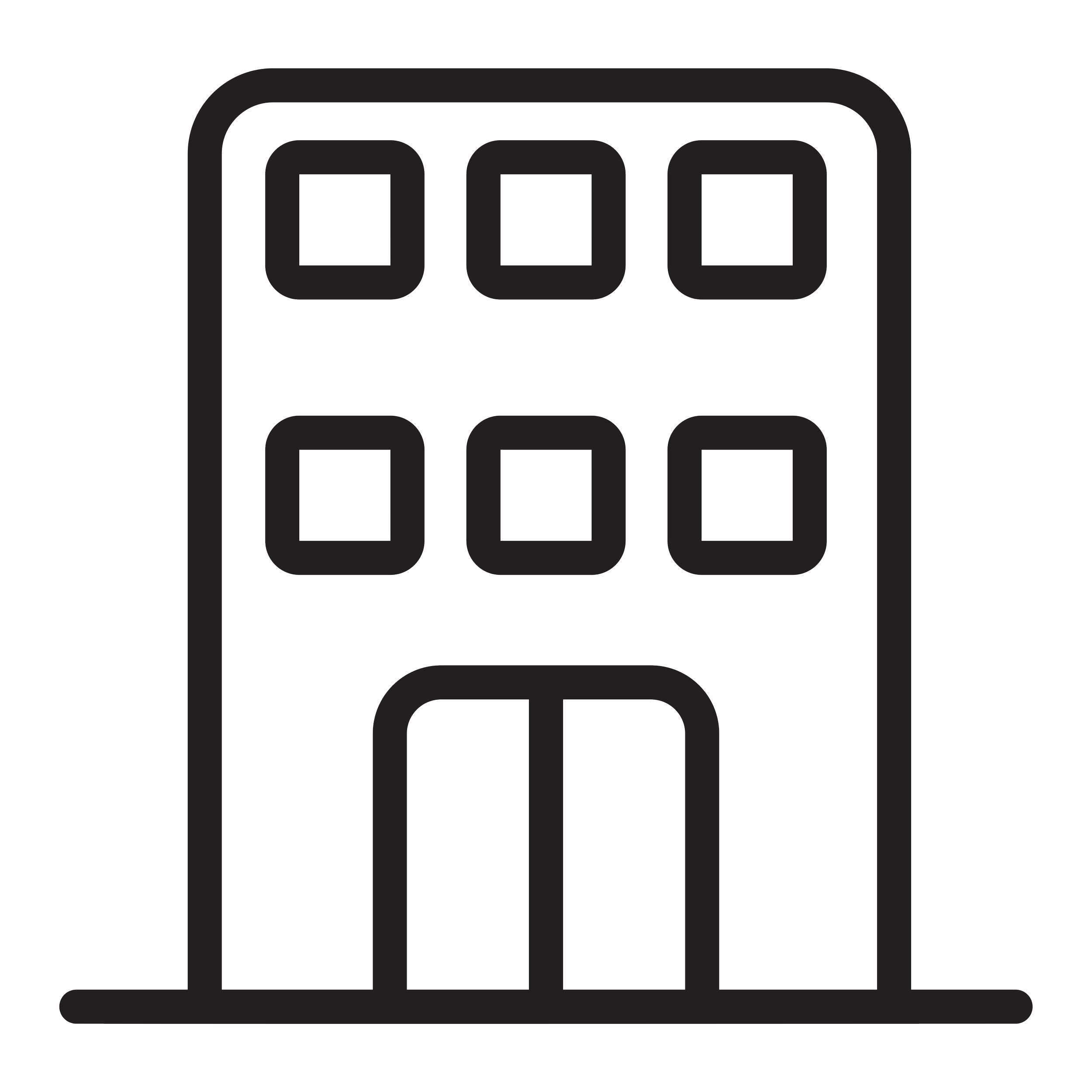 Outline of a building with multiple windows and a rounded roof.