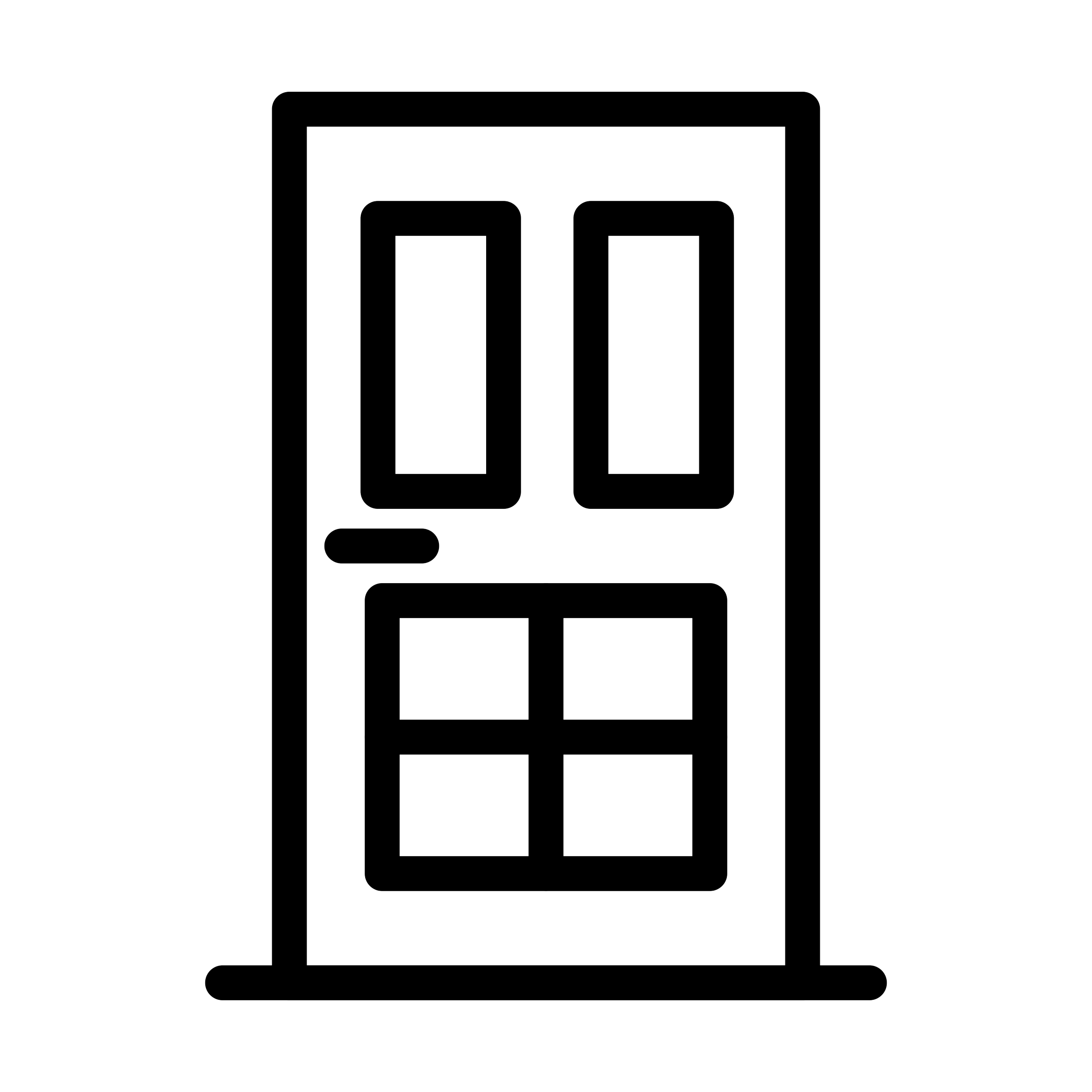 A wireframe sketch of a smartphone with rectangular buttons on the screen and a circular button at the bottom.