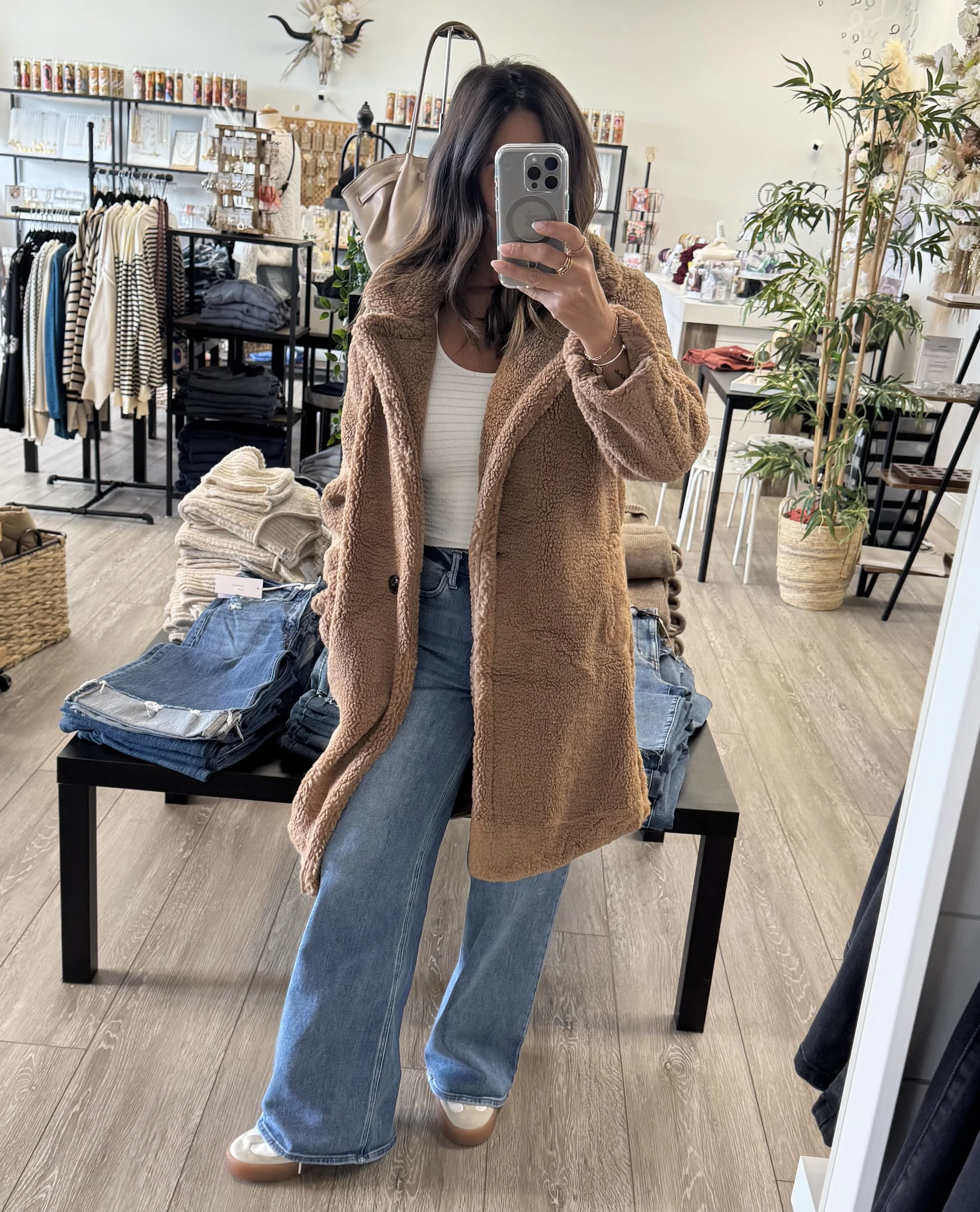 Cozy Longline Notched Lapel Teddy Coat