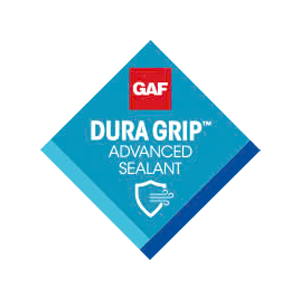 Dura Grip Advanced Sealant product packaging with GAF logo on a blue background.