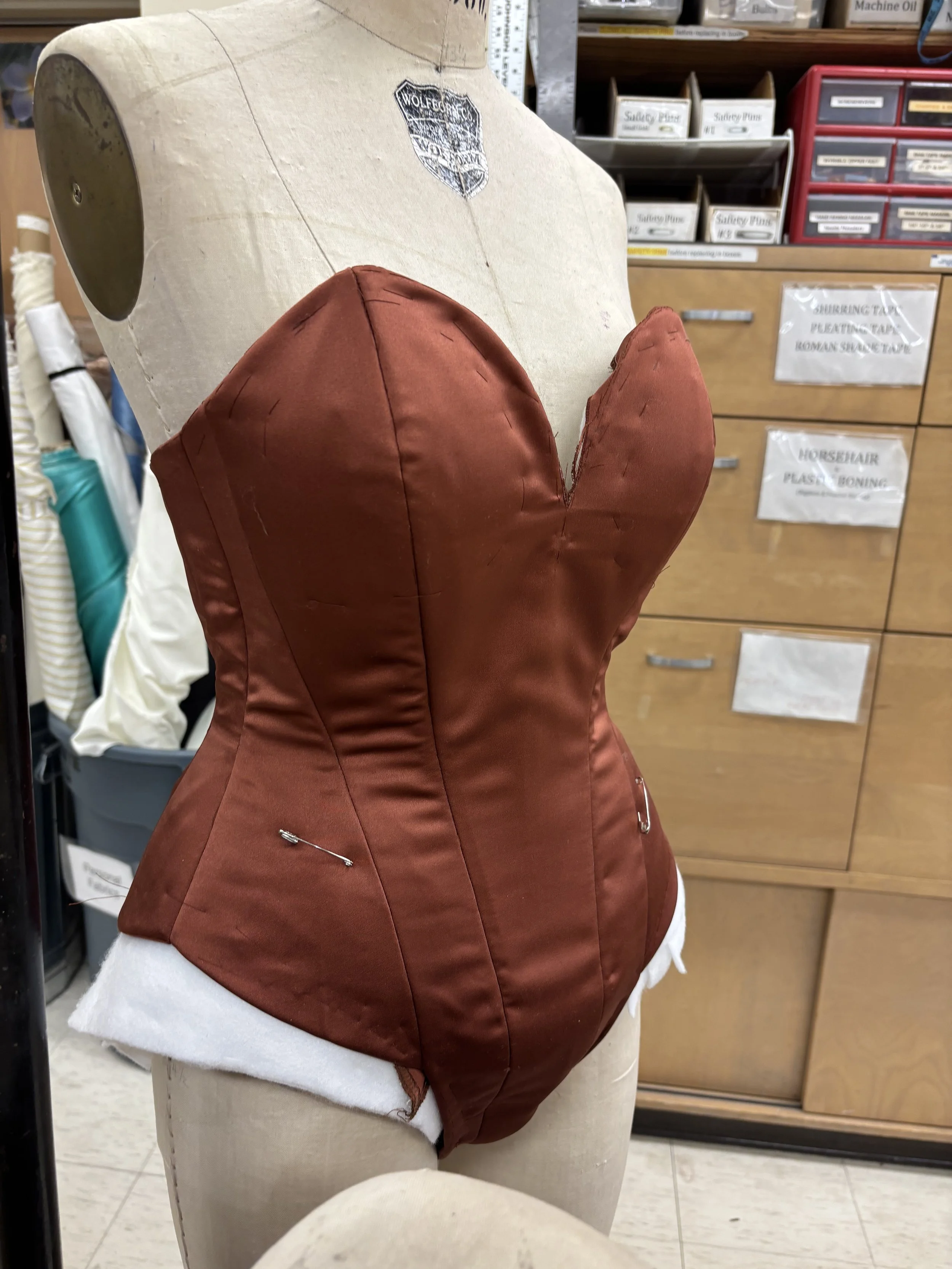 Bunny suit on form, prepped for 2nd fitting
