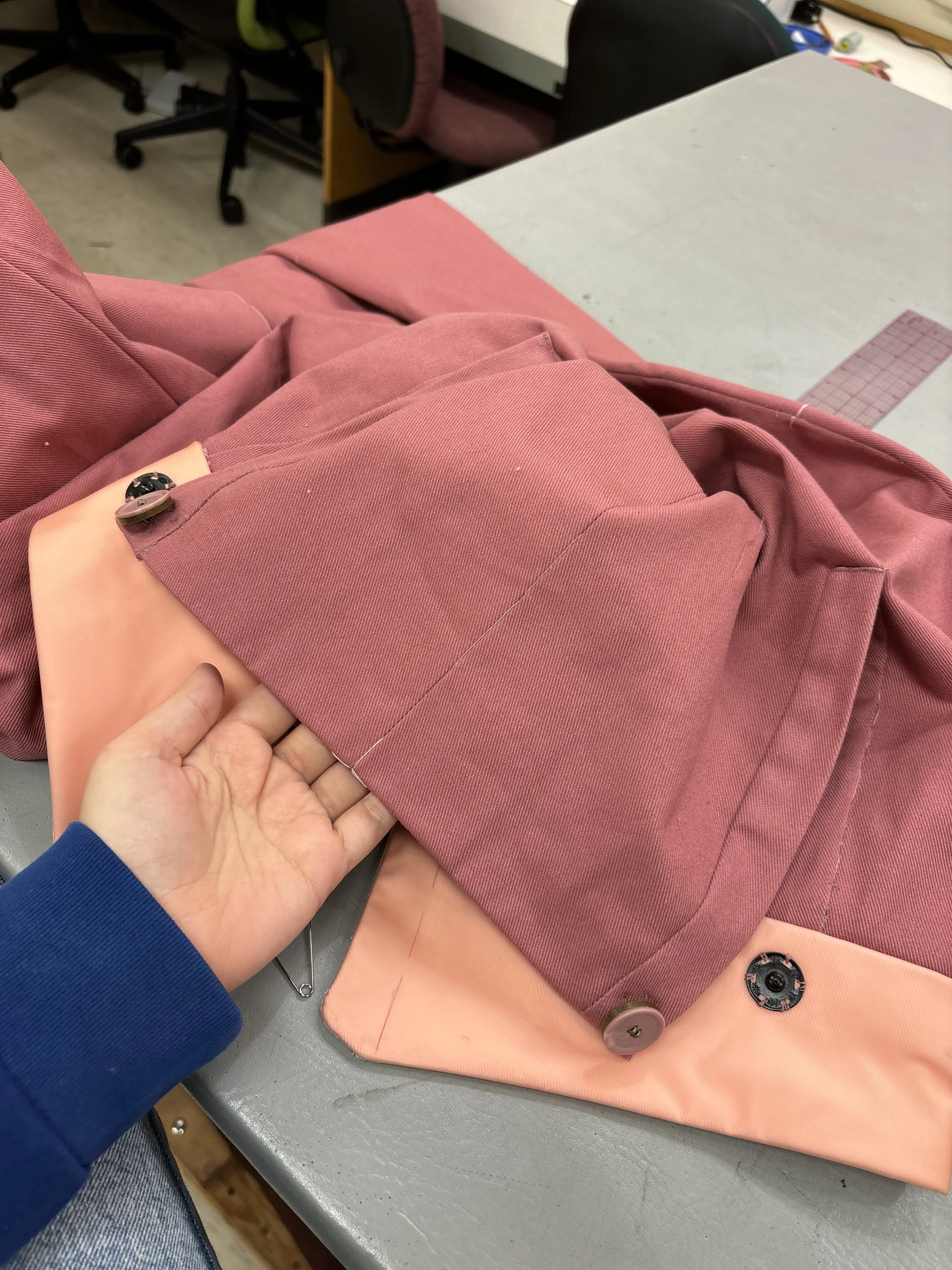 Detail of fall-front pants