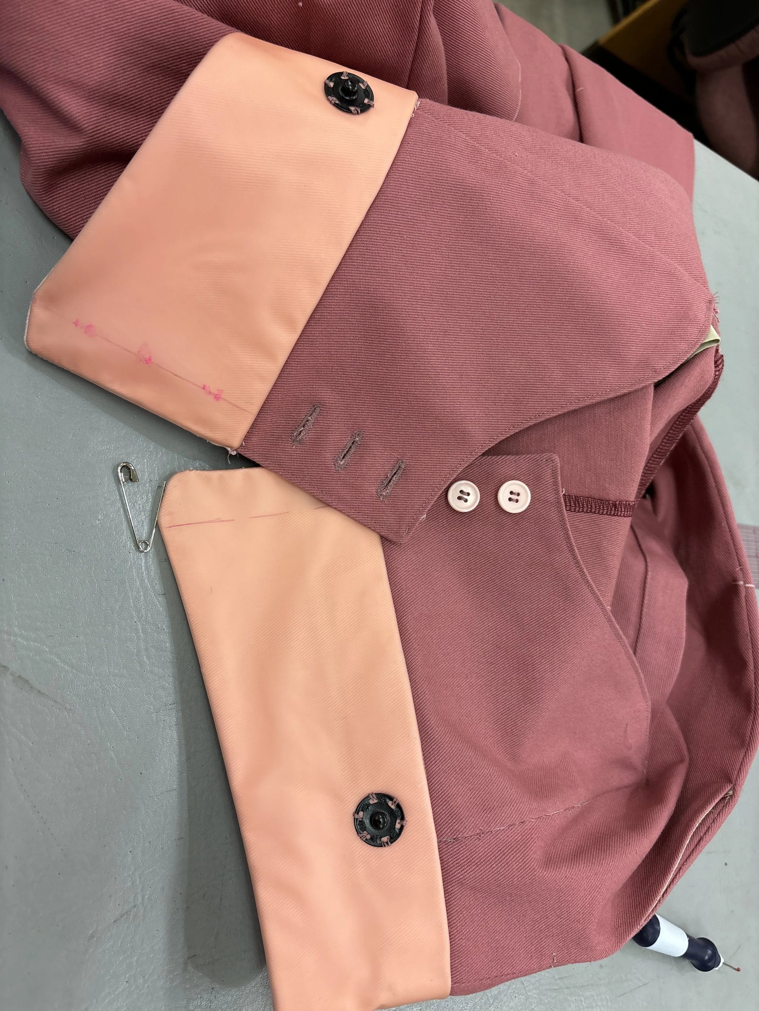 Detail of fall-front pants