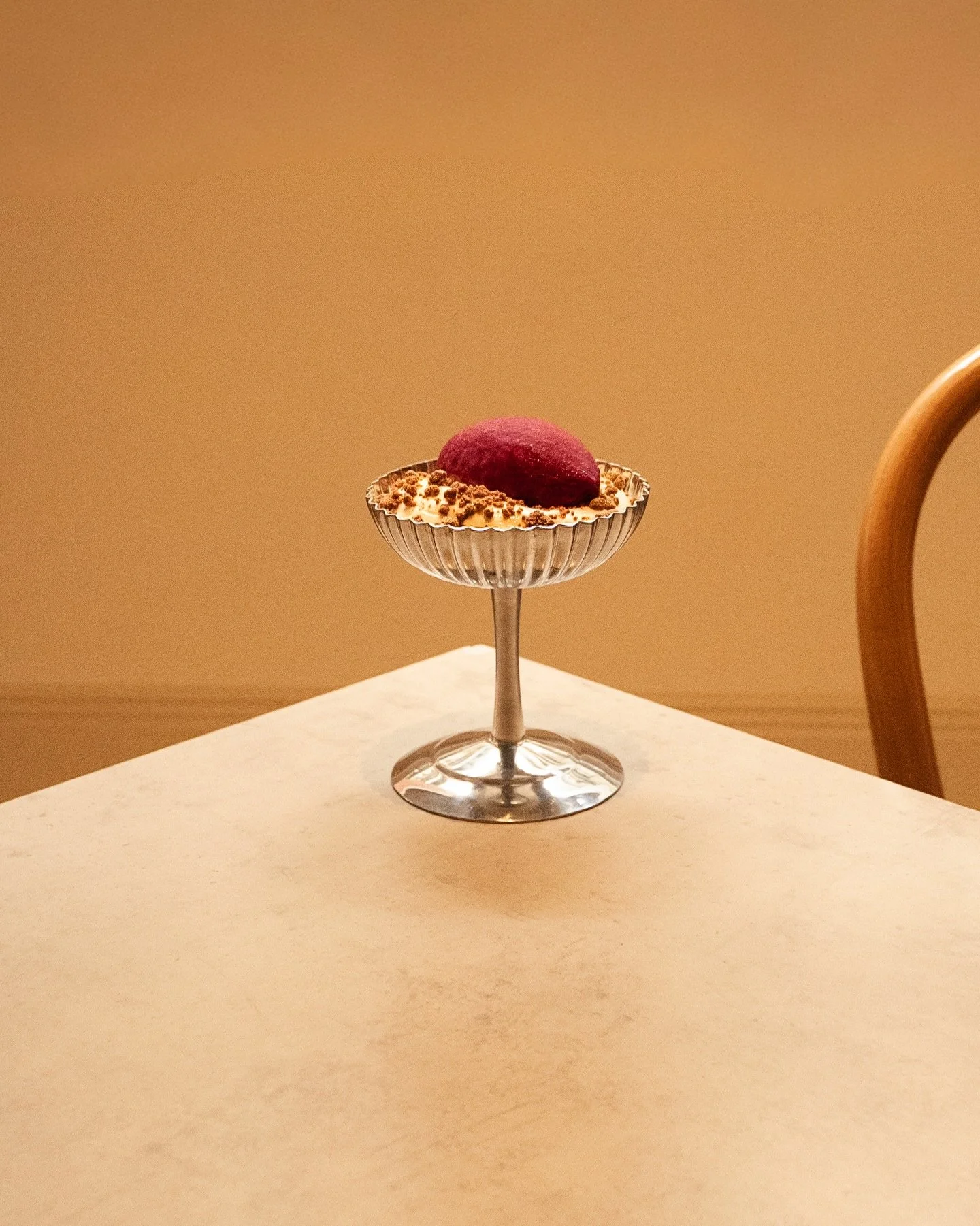 A nod to Valentine&rsquo;s Day, during the heat of Melbourne: blackberry sorbet, white chocolate, fig leaf.