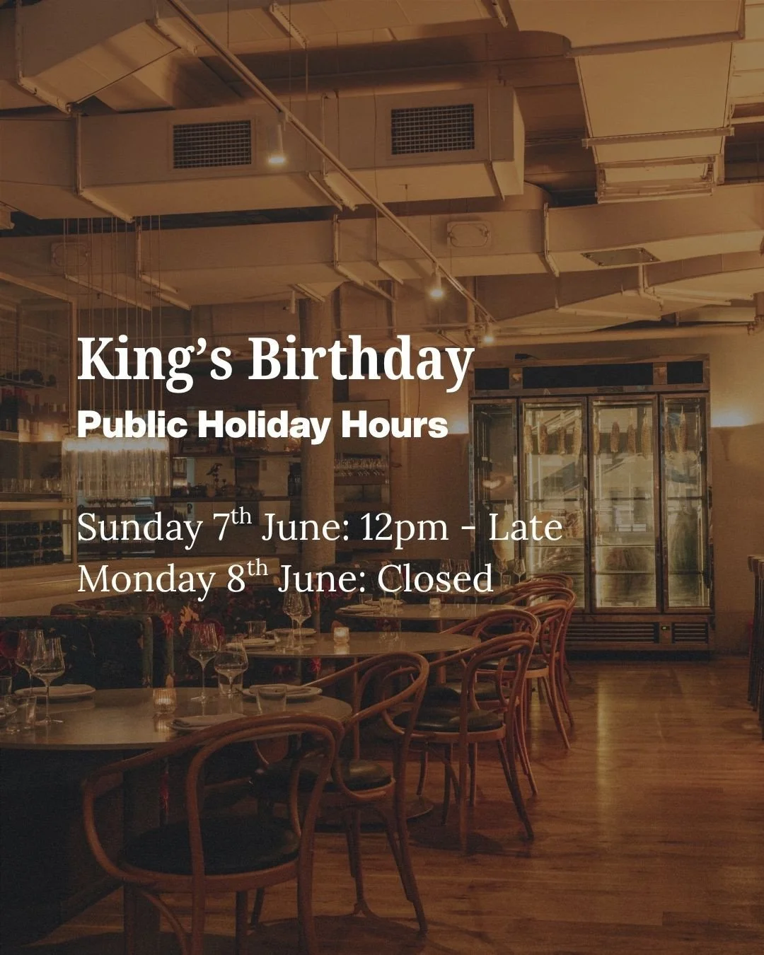 A long weekend deserves a long table.⁠
⁠
Join us on Flinders Lane this King's Birthday.⁠
⁠
Reservations via the link in bio.