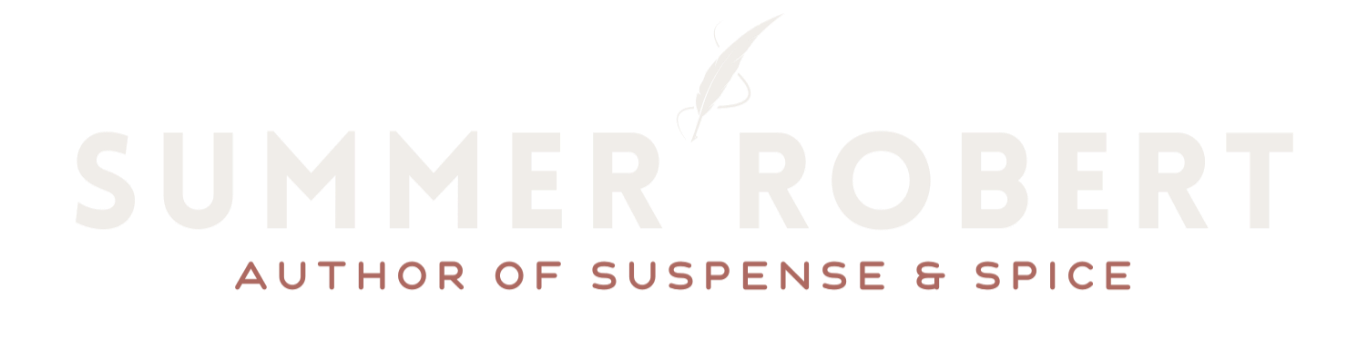 Logo for Summer Robert with a fishing hook above the name and the subtitle 'Author of Suspense & Spice'