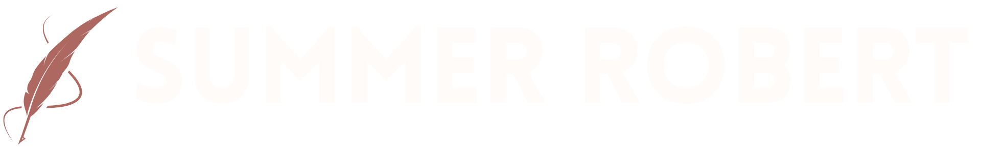 Logo for Summer Robert featuring a stylized feather and the text 'Summer Robert' in bold white letters on a black background.