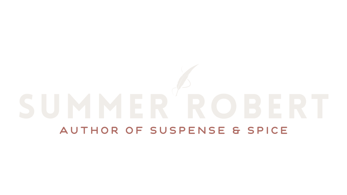 Book cover for Summer Robert, author of suspense & spice, with a graphic of a needle and thread.