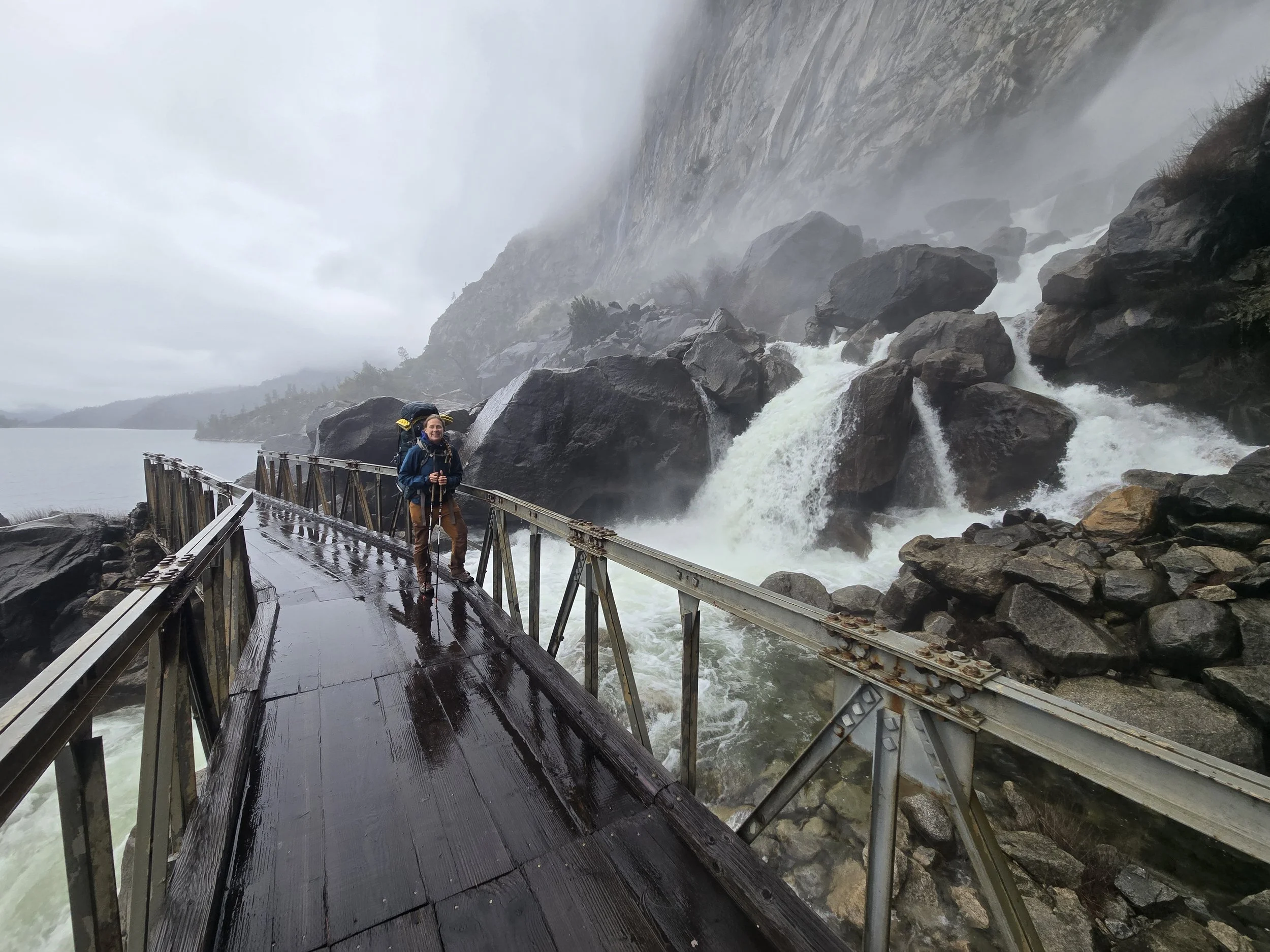 Michelle Beebe standing under Wapama Falls