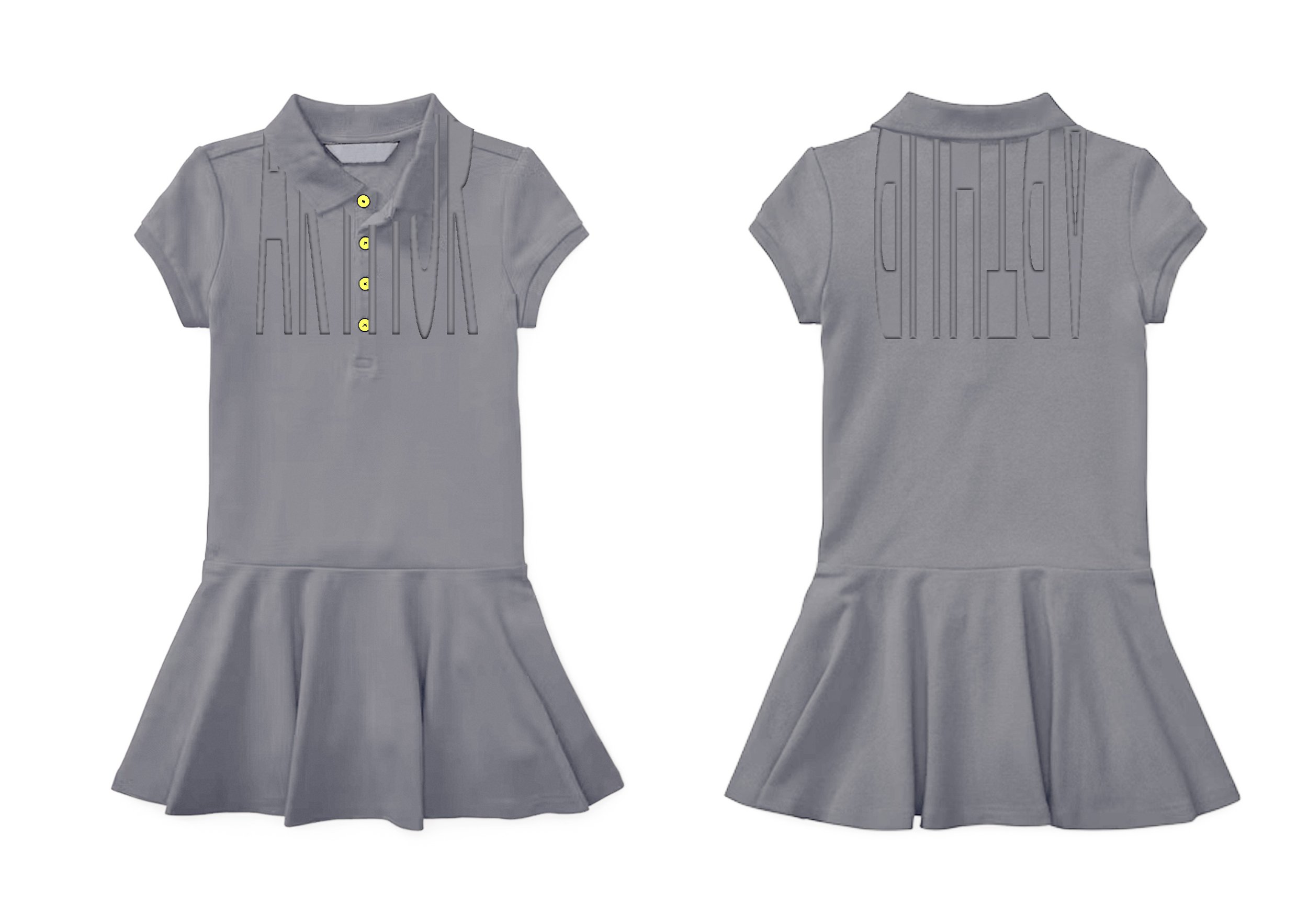 Arthur Apparel Polo Dress with arthur sign embossed on the shirt, front and back