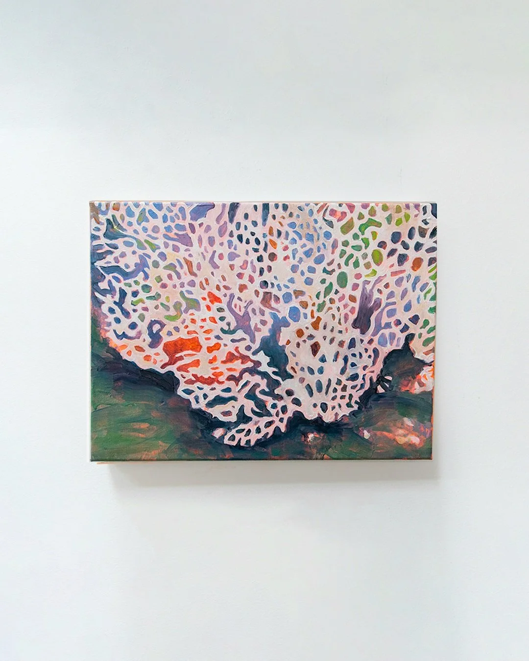 'Private Universe (Hidden In Coral)', acrylic and oil on canvas, 29 x 40 x 2cm, 2026