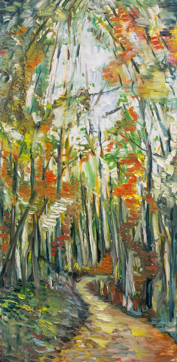'Orange trees, Somewhere in Oslo', oil on canvas, 92 x 46 x 4 cm, 2022