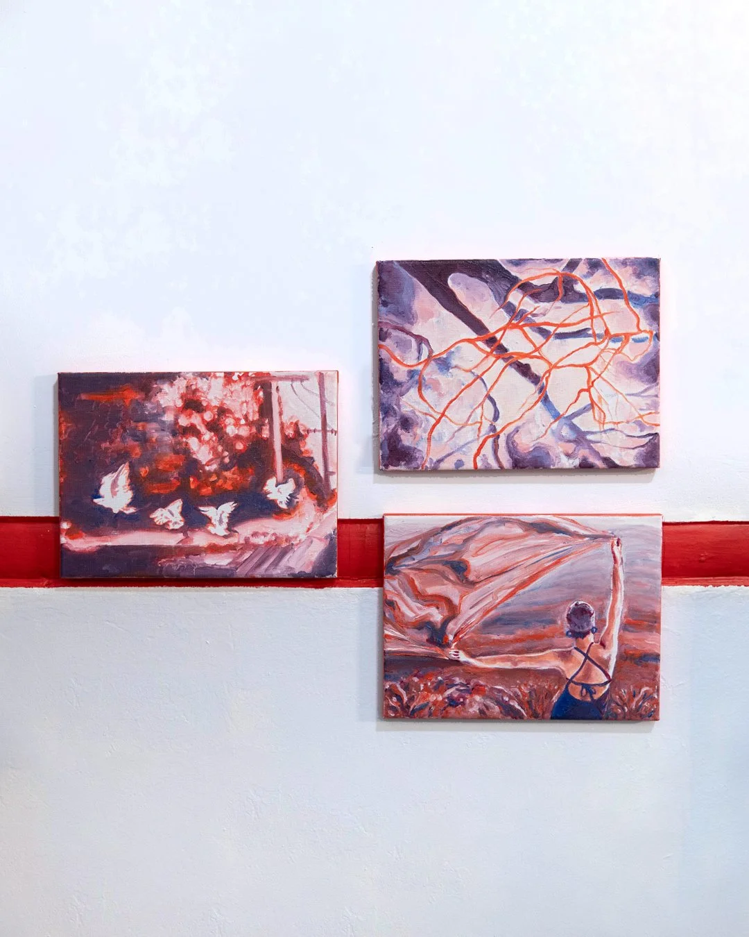 'Red Tryptich', oil on canvas, dimensions vary, 2025