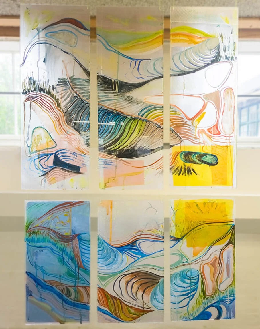 'Superposition (Eternity)', guache, watercolour & cellophane on perspex, hexaptych installation, dimensions vary, 2024
