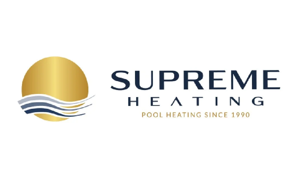 Supreme Heating logo with a stylized sun and wave icon. Text reads 'Supreme Heating' and 'Pool Heating Since 1990.'