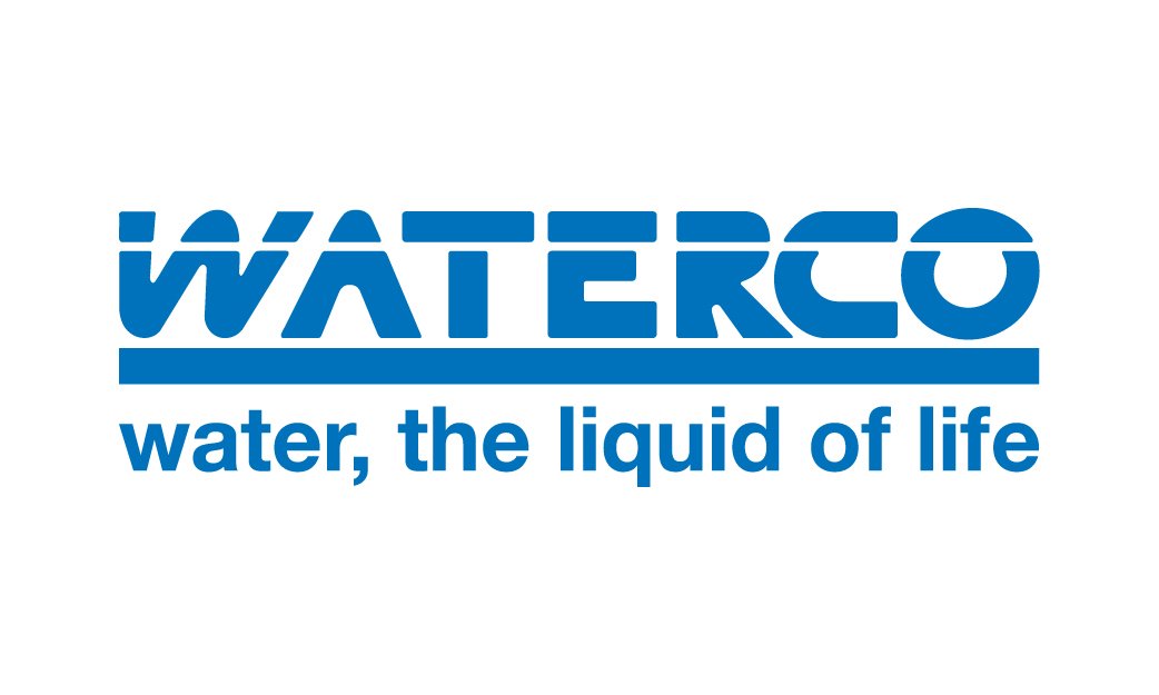 Waterco logo with "water, the liquid of life" slogan in blue text.