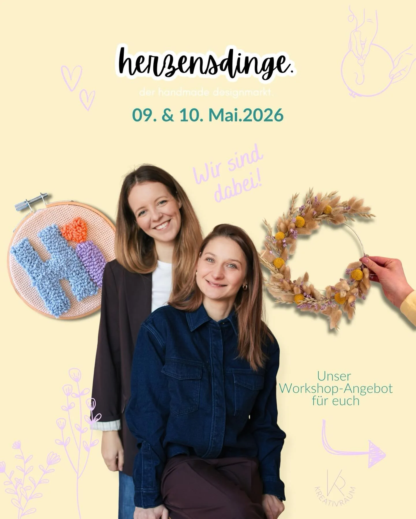 ✨ Wir sind dabei beim Herzensdinge Designmarkt 2026! Und im Gep&auml;ck haben wir zwei unserer liebsten kreativen Workshops f&uuml;r euch &ndash; perfekt, um neue Dinge auszuprobieren und kreativ zu werden. 🎨🖌️

Ihr habt zum Einen die M&ouml;glichk
