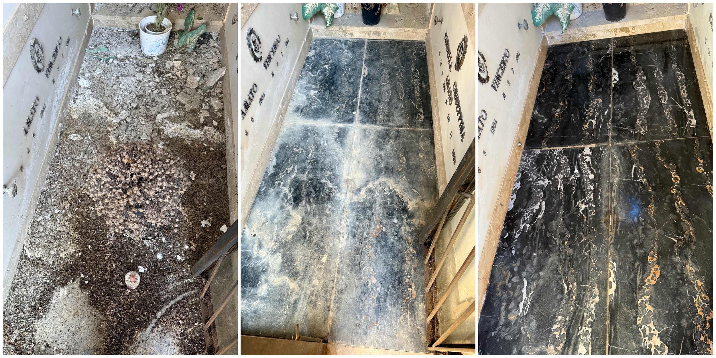 beautiful black marble floor revealed after extensive cleaning - YpsiRoots Grave Cleaning Service