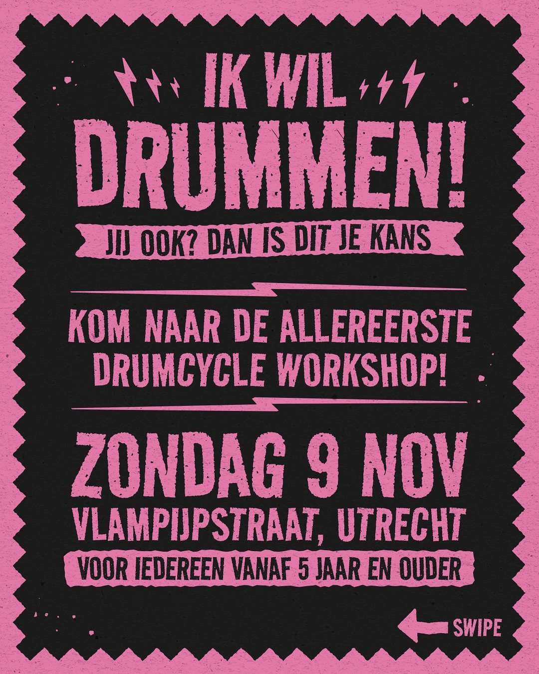 🚨 De allereerste IkWilDrummen &ldquo;Drumcycle&rdquo; workshop experience is een feit! 🥁⚡️
Kom je ook? 👉🏽 Link in bio!

📅 9 november
📍 Vlampijpstraat, Utrecht
⏰ 3 tijdsblokken
♻️ Drumcycle je eigen spullen
‼️ Beperkt aantal plekken &ndash; wees