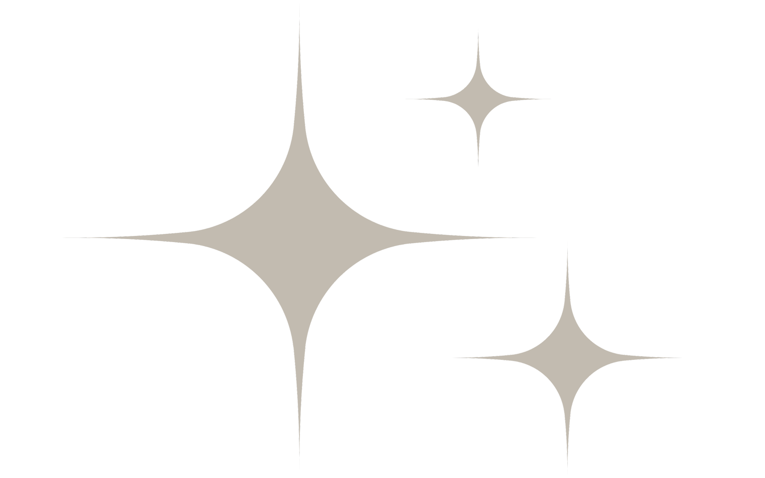 Four stylized star shapes, two large and two small, in light beige on a black background.