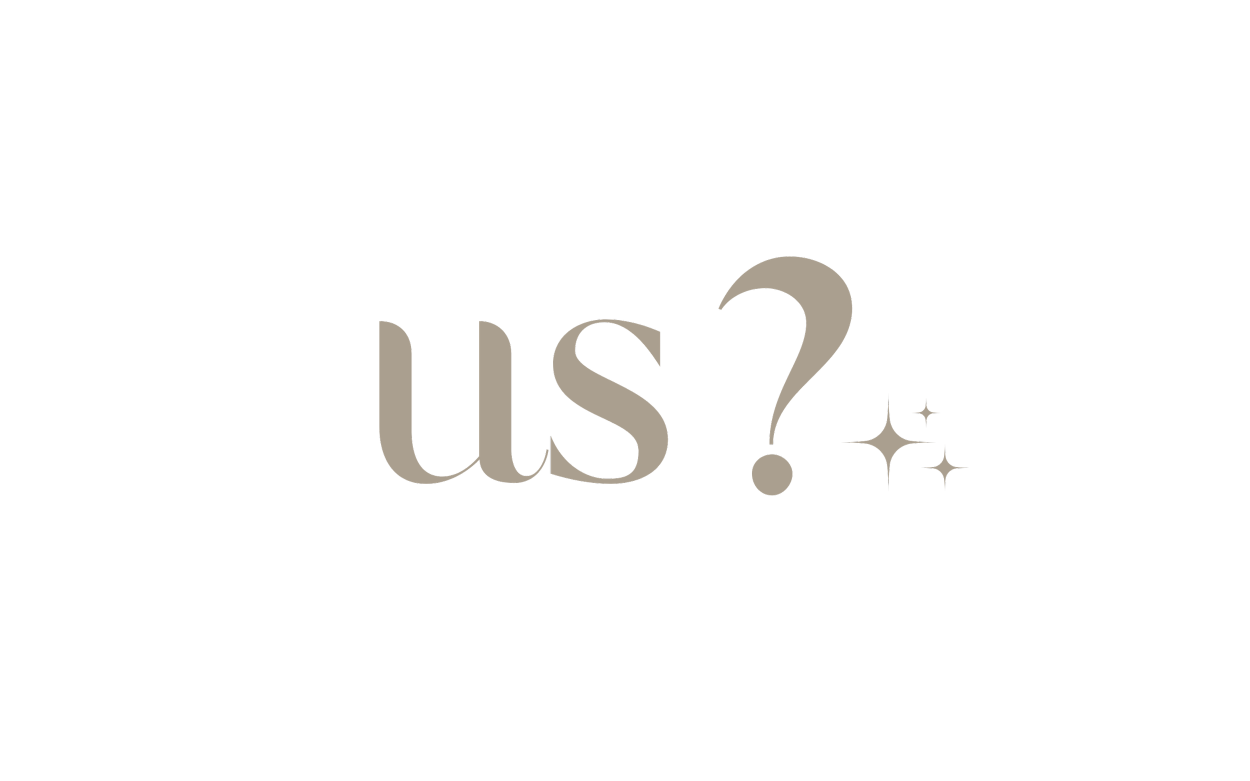 The image features the phrase 'Are we us?' written in large grey font on a black background, with small star-like symbols near the text.