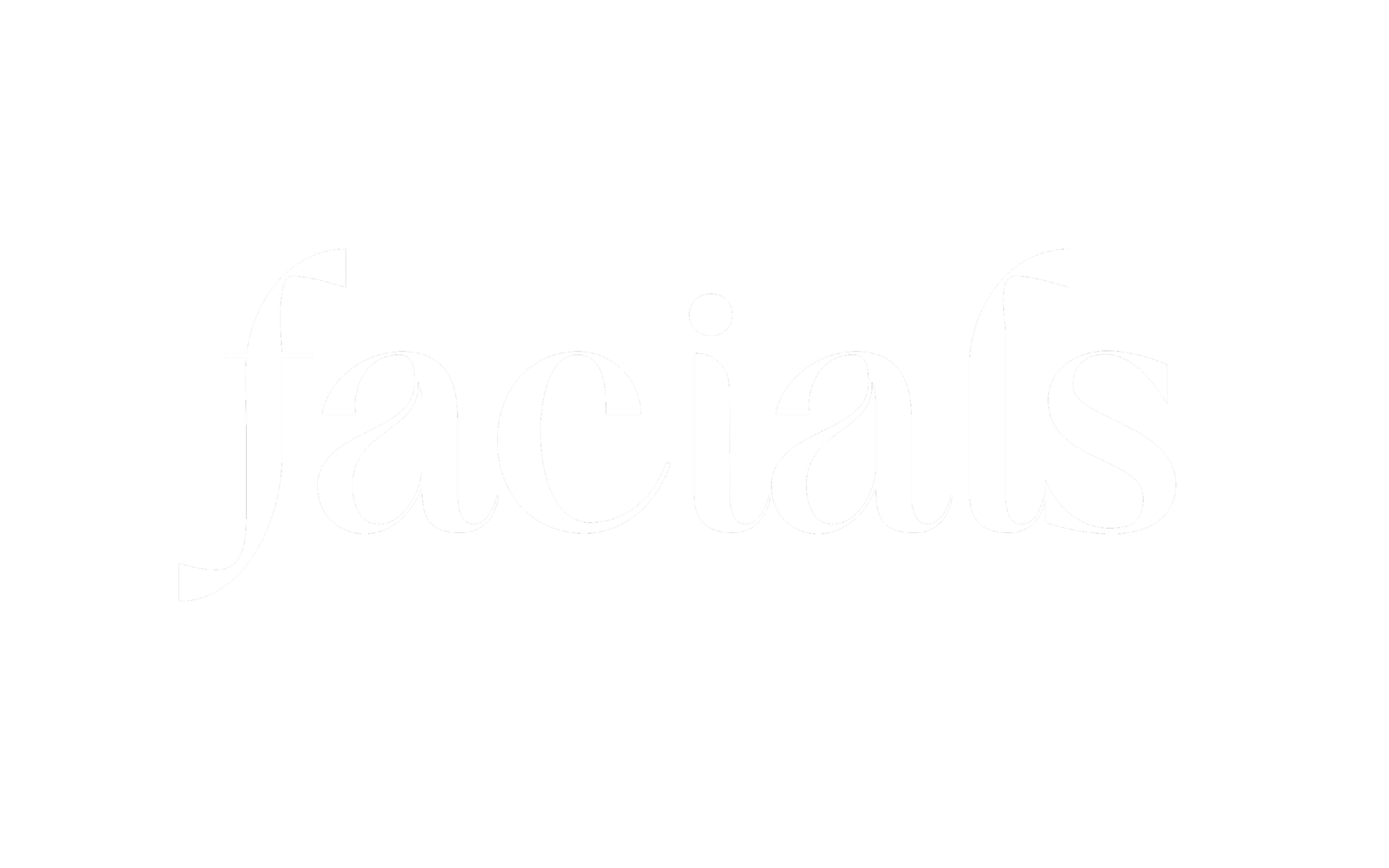 The word 'facials' written in white, stylized text on a black background.