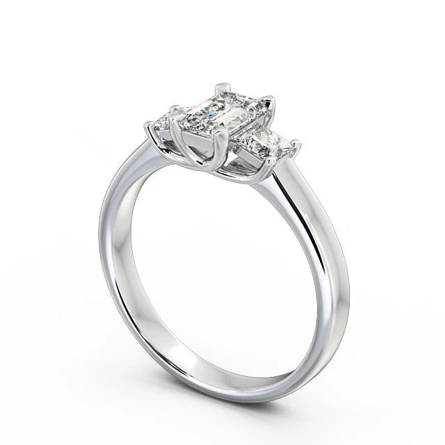 Three Stone Emerald Diamond Ring 18K White Gold