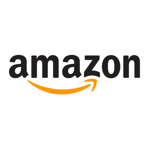 Amazon logo with black background and orange arrow.