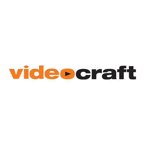 Logo for VideoCraft with the word 'video' in orange and 'craft' in black, separated by a play button symbol.