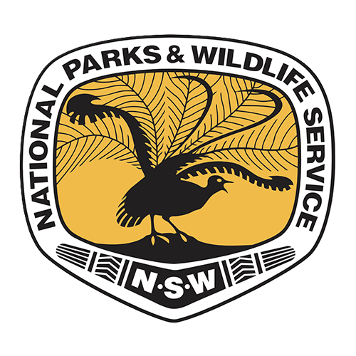 National Parks & Wildlife Service emblem featuring a black bird with outstretched wings and a yellow background.