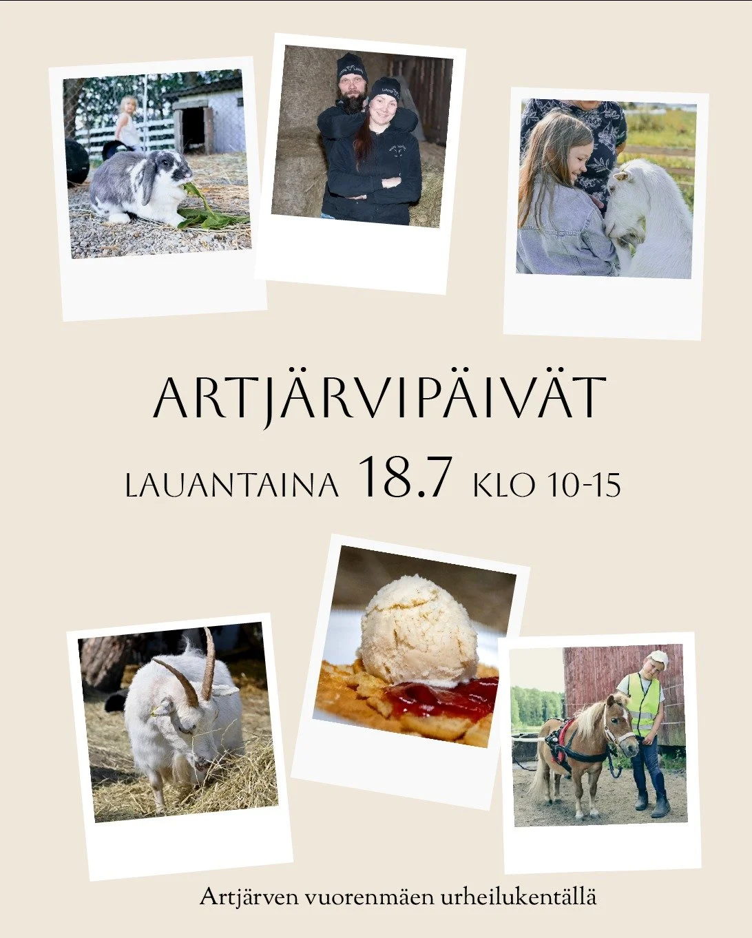 Me ollaan my&ouml;s mukana @aitoartjarvi Artj&auml;rvi-p&auml;ivill&auml;; poniratsastusta, vuohet, puput, paikallista lis&auml;aineetonta J&Auml;&Auml;TEL&Ouml;&Auml; vuohenmaidosta (vanhan ajan reseptill&auml; tehty&auml;), pieni er&auml; suosittuj