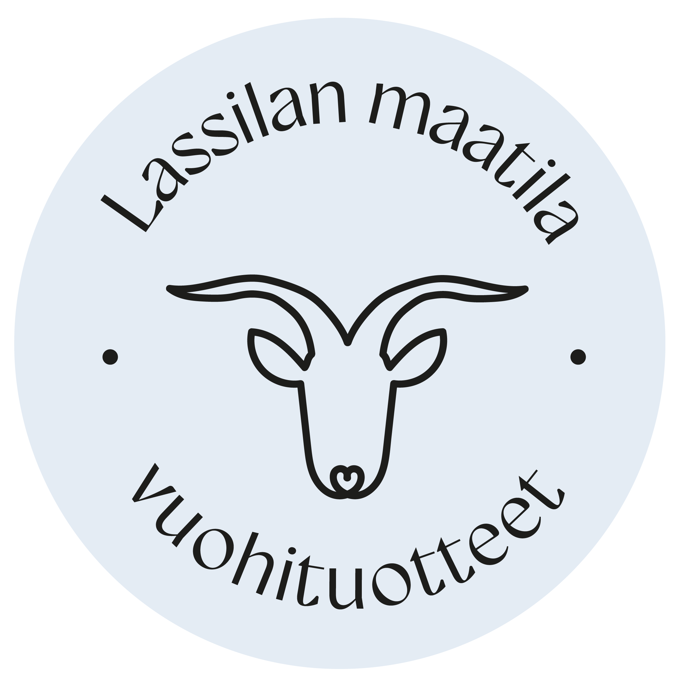 Pyöreä vaaleasinisellä taustalla oleva vuohituote logo
