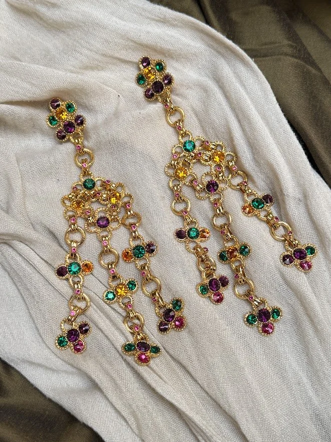 Vintage De Liguoro Swarovski Crystal Chain Drop Earrings