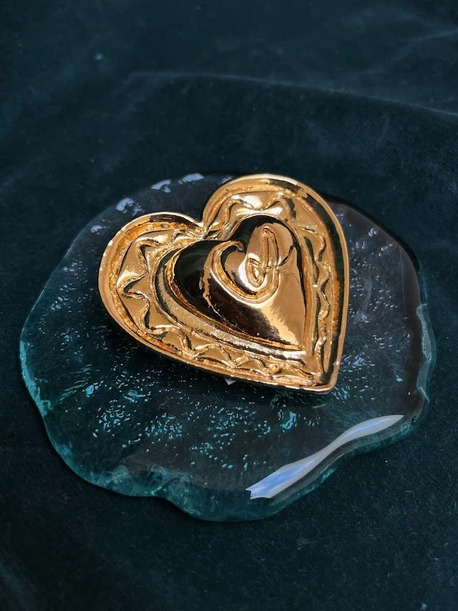 Christian Lacroix Paris Embossed Heart Statement Brooch