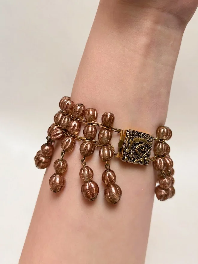 Vintage Multi-Strand Bronze Beaded Bracelet