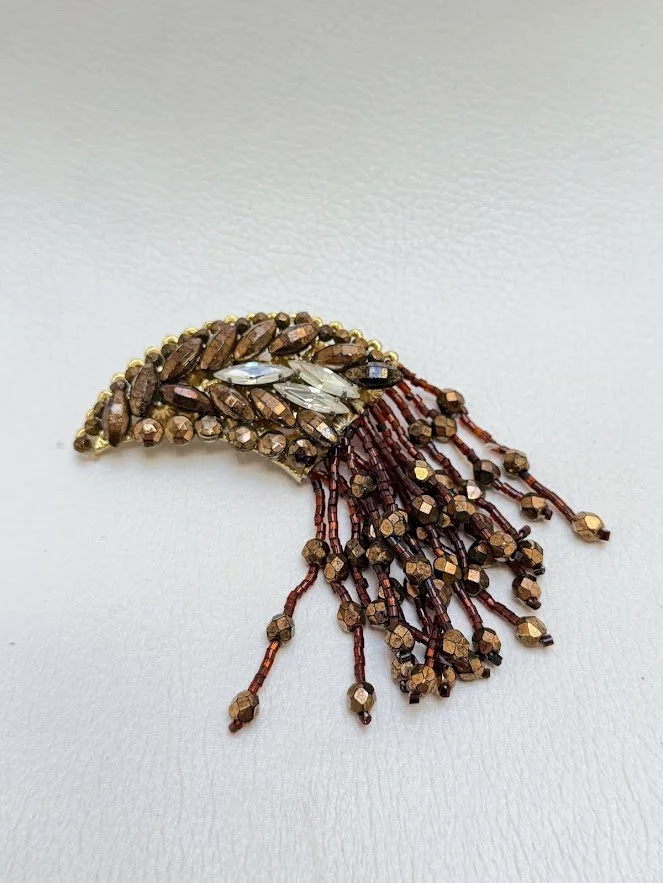 Vintage Gold-Tone Tassel Brooch with Glass Beads